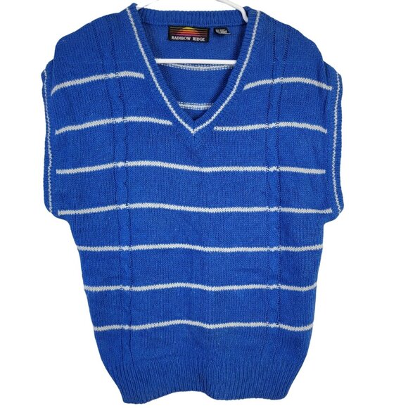 Vintage 80s Angora Silk Sweater Women Medium Retro Stripe Knit Shirt Top Casual - Picture 1 of 14